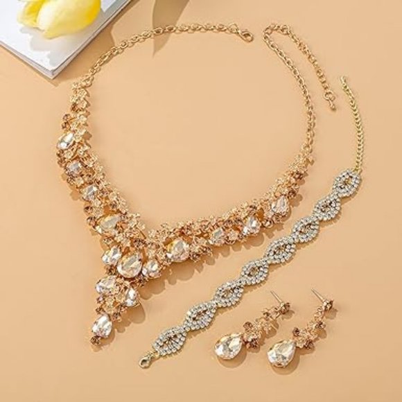 Wedding Bridal Bridesmaid Austrian Crystal Rhinestone Wedding Necklace Set - Picture 6 of 7